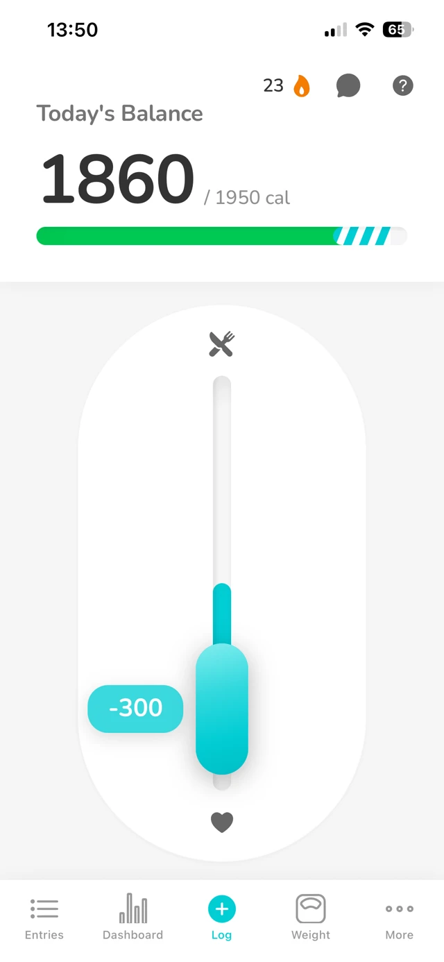 Caligo dial weight entry screen